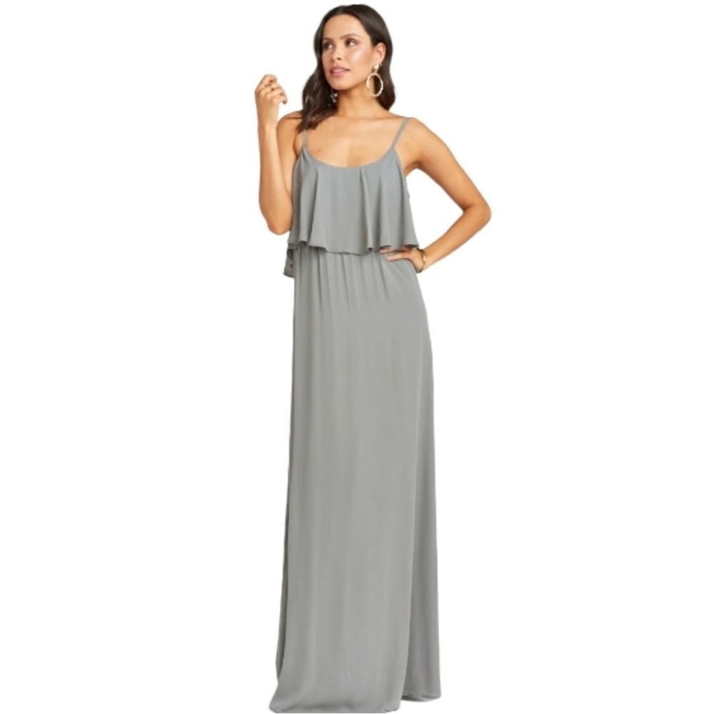 Show‎ Me Your Mumu Hacienda Maxi Dress Steel Grey Chiffon Cold Shoulder Small
